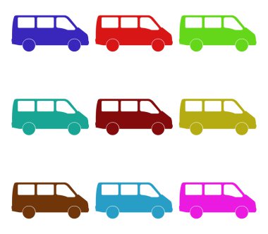 Beyaz bir arka plan üzerinde resimli vans