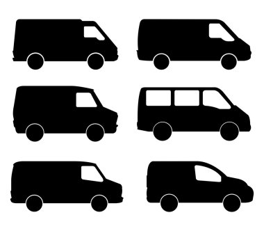 Beyaz bir arka plan üzerinde resimli vans