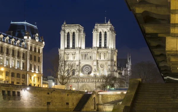 A catedra de Notre Dame à noite l, Paris, França . — Fotografia de Stock