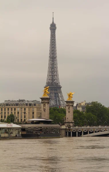 Der eiffelturm und seine fluß in hochwasser, paris, franz. — Stockfoto