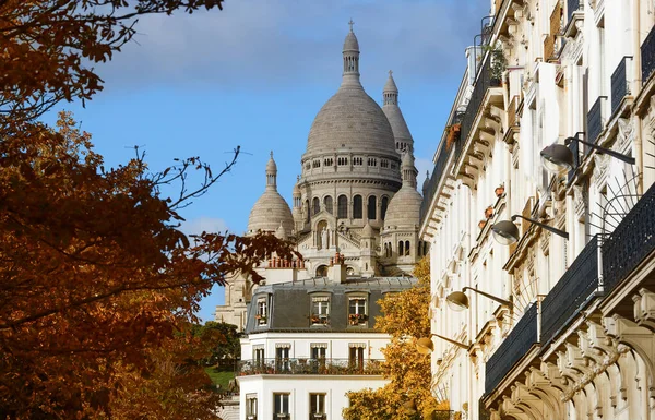 Basílica Sacre Coeur Los Árboles Otoñales Primer Plano Una Iglesia — Foto de Stock