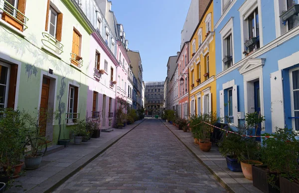 Färgglada Hus Cremieux Gata Distriktet Vackraste Bostads Gatorna Paris Frankrike — Stockfoto