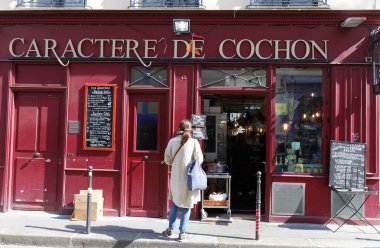 Paris, France-April 17, 2021 : Caractere de Cochon is a authentic French restaurant located in Marais district in central Paris, France