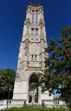 Saint Jacques Kulesi 52 metre Flamboyant Gotik inşaatı eski 16. yüzyıl Saint Jacques.Paris Kilisesi 'nden geriye kalan tek şey. Fransa.