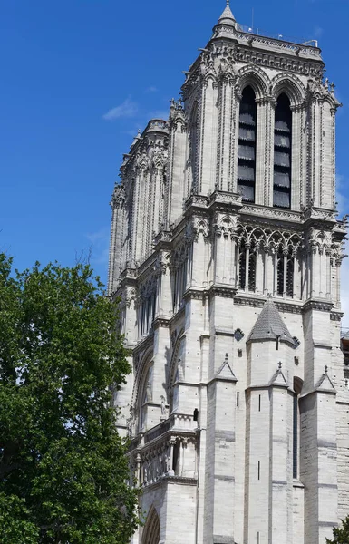 노트르담은 프랑스 건축의 하나로 파리에서 방문객 기념물중 하나인 역사적 가톨릭 — 스톡 사진