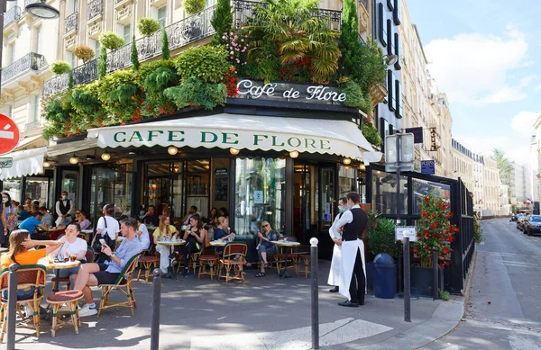 Paris France Juin 2021 Café Flore Situé Angle Boulevard Saint — Photo