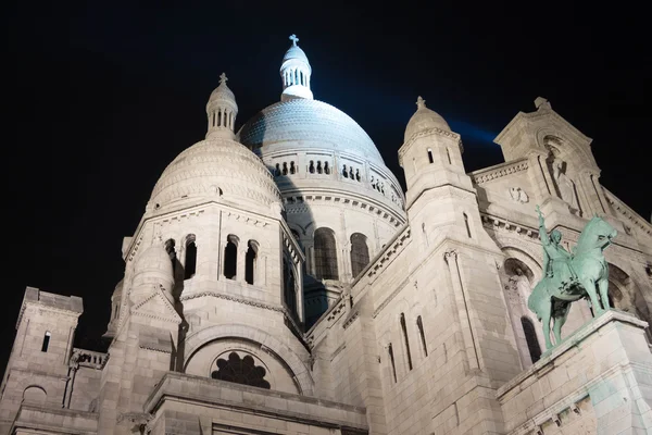Bazylika Sacré Coeur w nocy, Paryż, Francja. — Zdjęcie stockowe