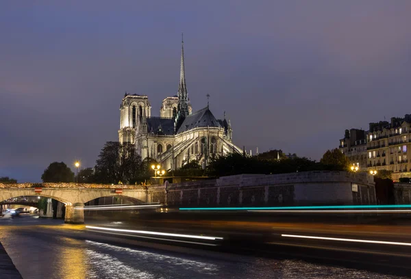 De kathedraal Notre Dame van de nacht, Parijs, Frankrijk. — Stockfoto
