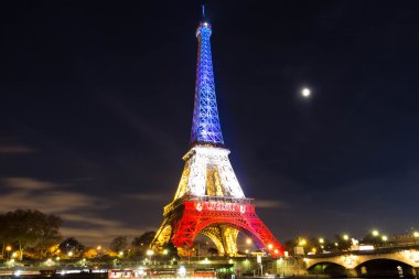 Eyfel Kulesi, gece, Paris, Fransa.