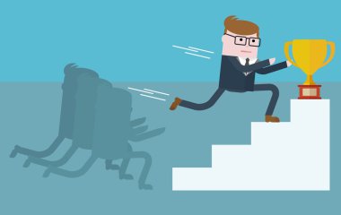 businessman run on success stage cup