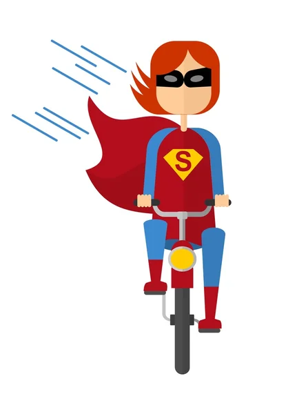 Superheldin auf dem Fahrrad. — Stockvektor