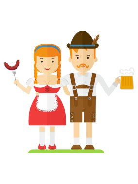 bira ve sosis ile Bavyera Çift