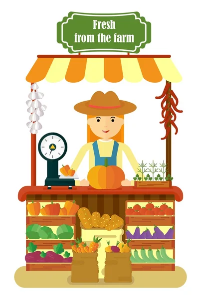 Local market women farmer selling vegetables produce — Stock Vector