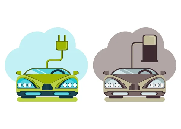Moderne auto's groene energie en vervuiling — Stockvector