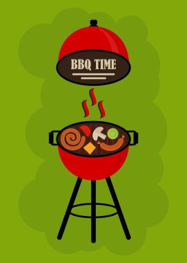 Barbekü Izgara üzerinde yeşil arka plan