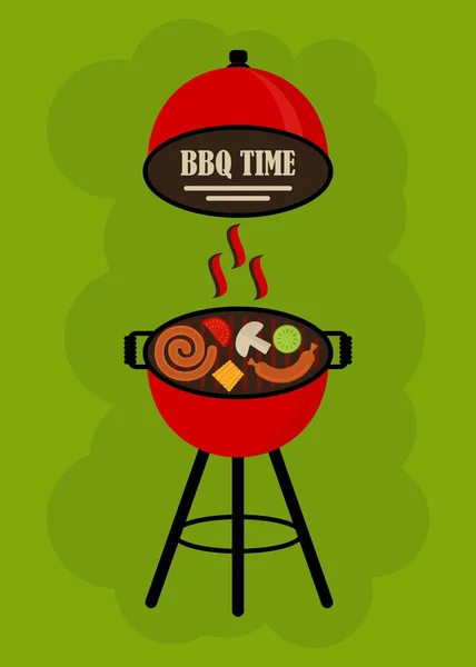 BBQ grill op groene achtergrond — Stockvector