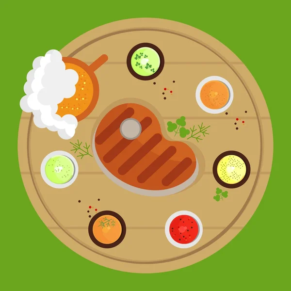 Bbq grilled meat on a round board — Stock Vector