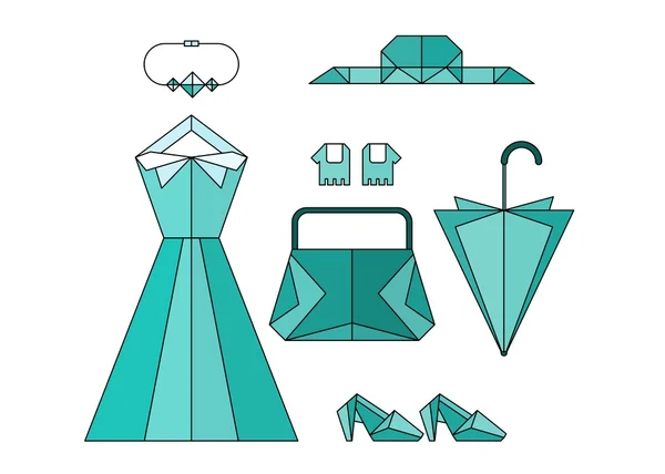 Conjunto de acessórios turquesa origami moda senhora — Vetor de Stock