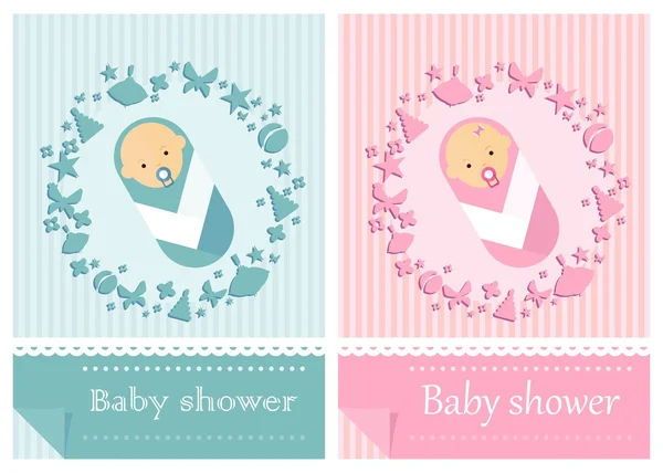 Carte de douche bébé garçons et filles — Image vectorielle