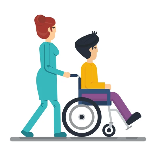Petugas kesehatan di kursi roda - Stok Vektor
