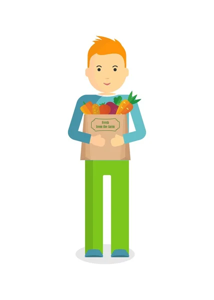 Hombre con verduras frescas — Vector de stock