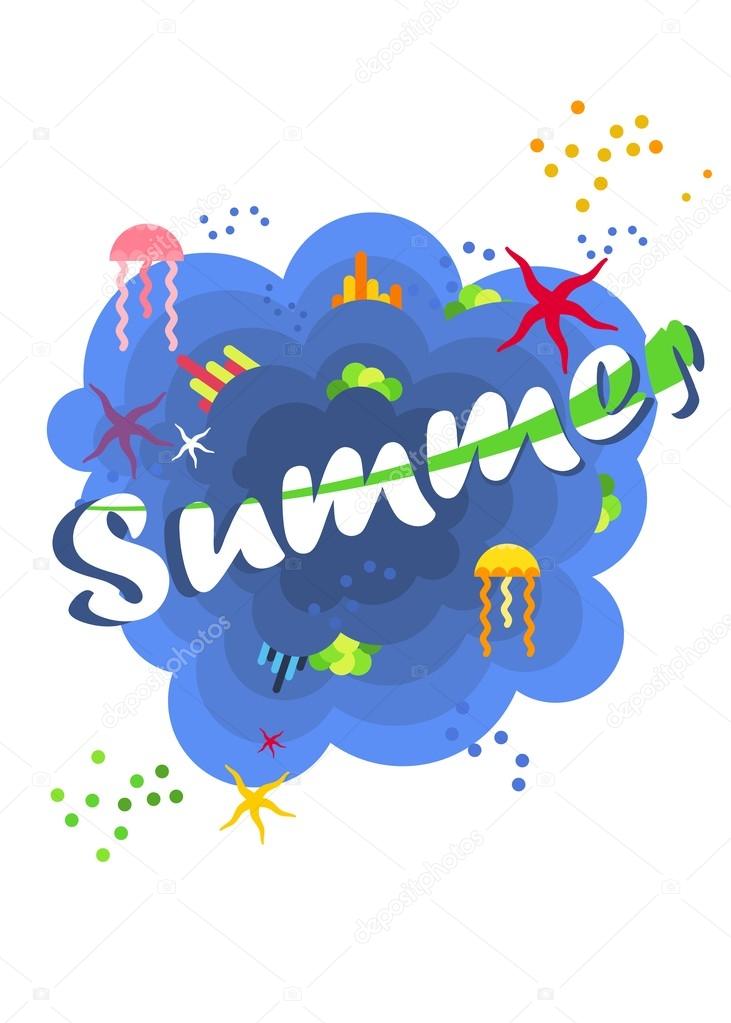 Summertime traveling template with beach summer accessories. Summer Time in Beach Sea. Objects isolated on background. Flat and cartoon vector illustration.