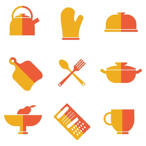 Set van keuken gebruiksvoorwerpen pictogrammen — Stockvector