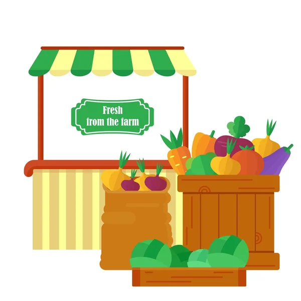 Farm market with produce — Stock Vector