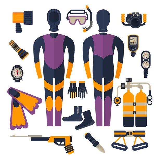 Wetsuit and diving equipment — Stock Vector