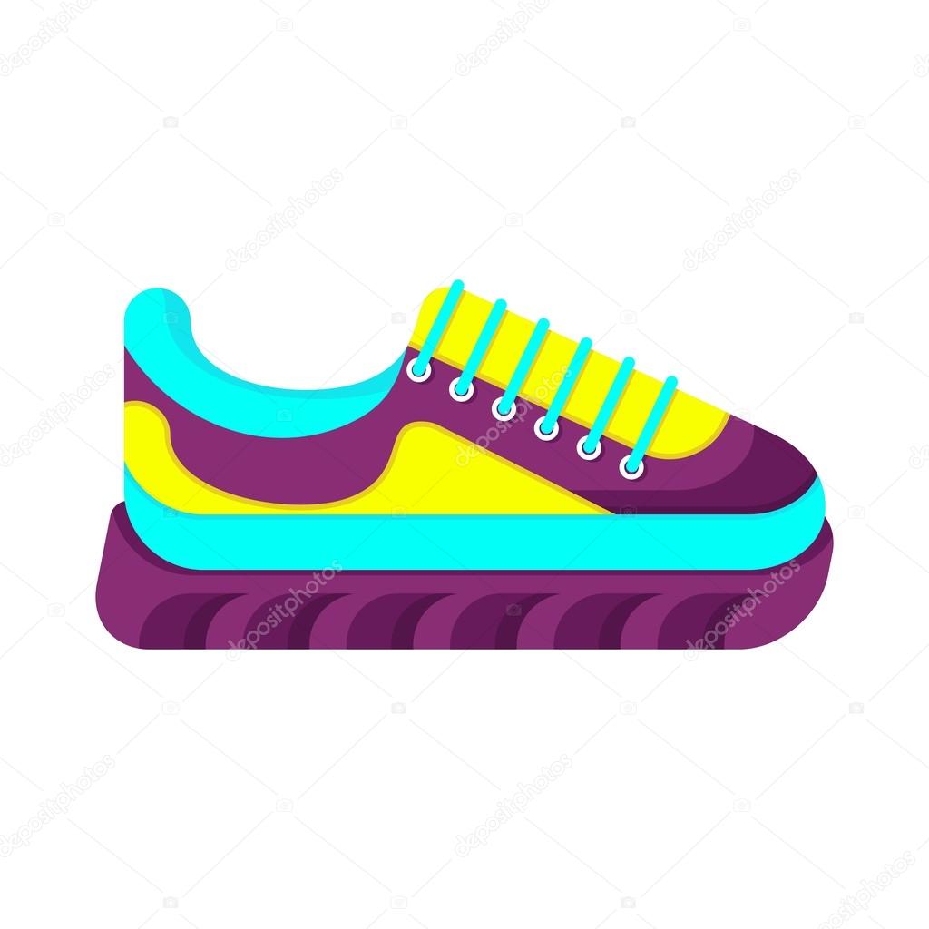 Color fashionable sneakers. Cartoon flat vector illustration. Objects isolated on a white background.