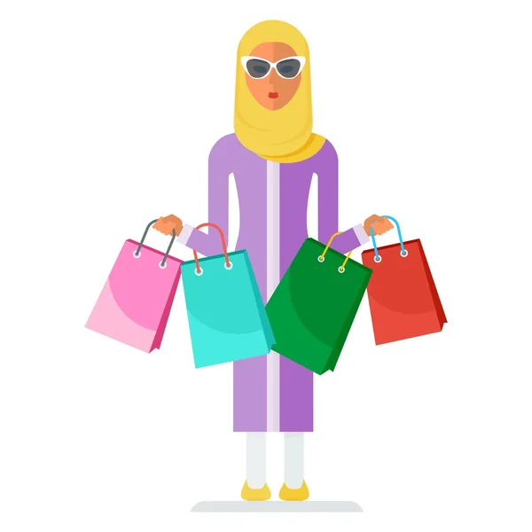 Arabská žena s nákupními sáčky — Stockový vektor