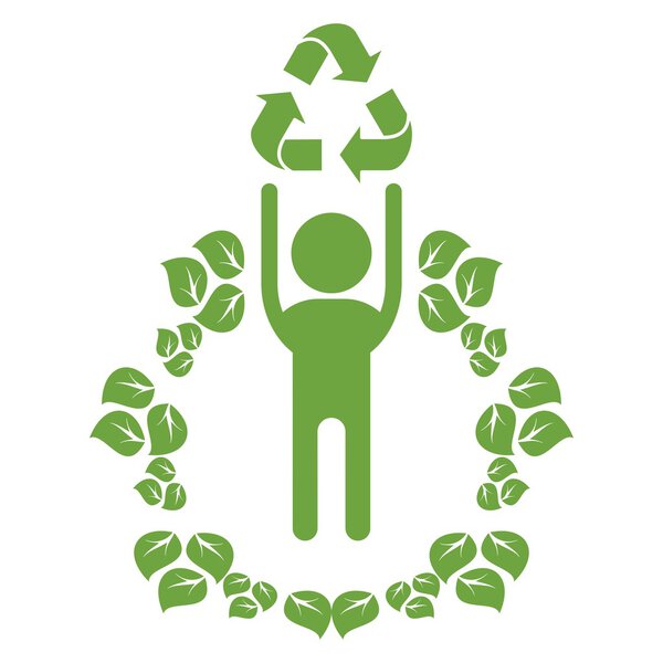 Люди с знаком "Переработка отходов"
