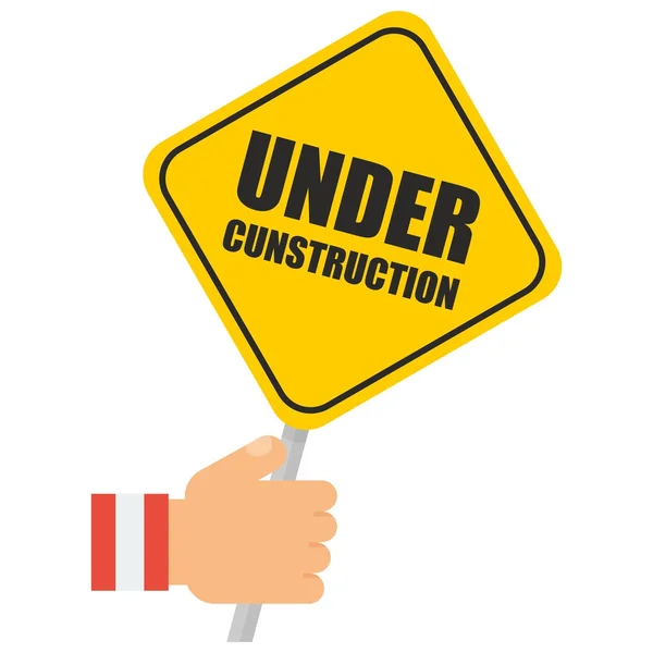 Hand with under construction sign — Stock Vector