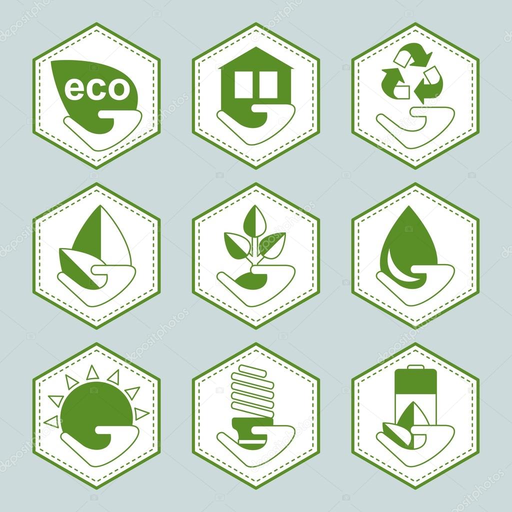 Set of recycle eco icons. Signs for sites, advertising brochures, flayers, posters and info graphics. Flat cartoon vector illustration. Objects isolated on a white background.