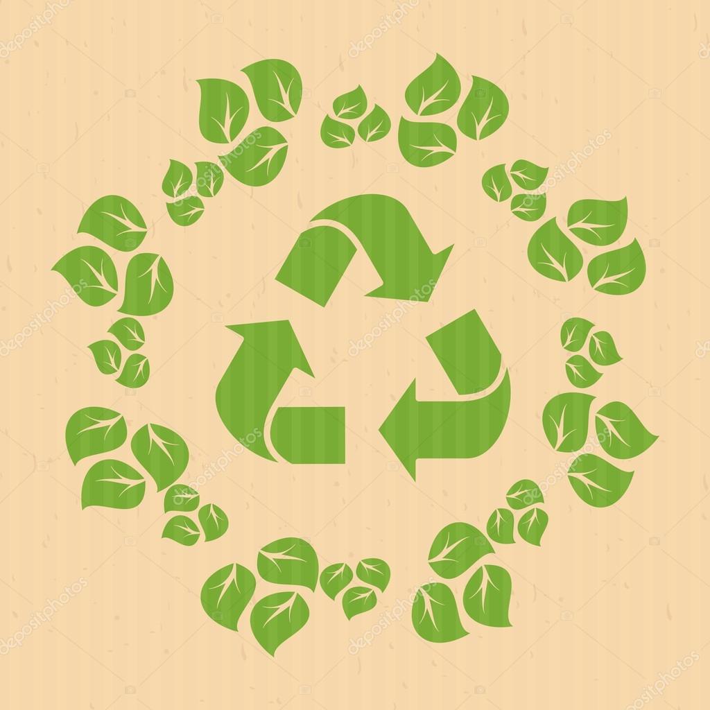 Vector recycle logo on paper craft texture. Elements for sites, advertising brochures, flayers, posters and info graphics. Flat cartoon vector illustration. Objects isolated on a white background.