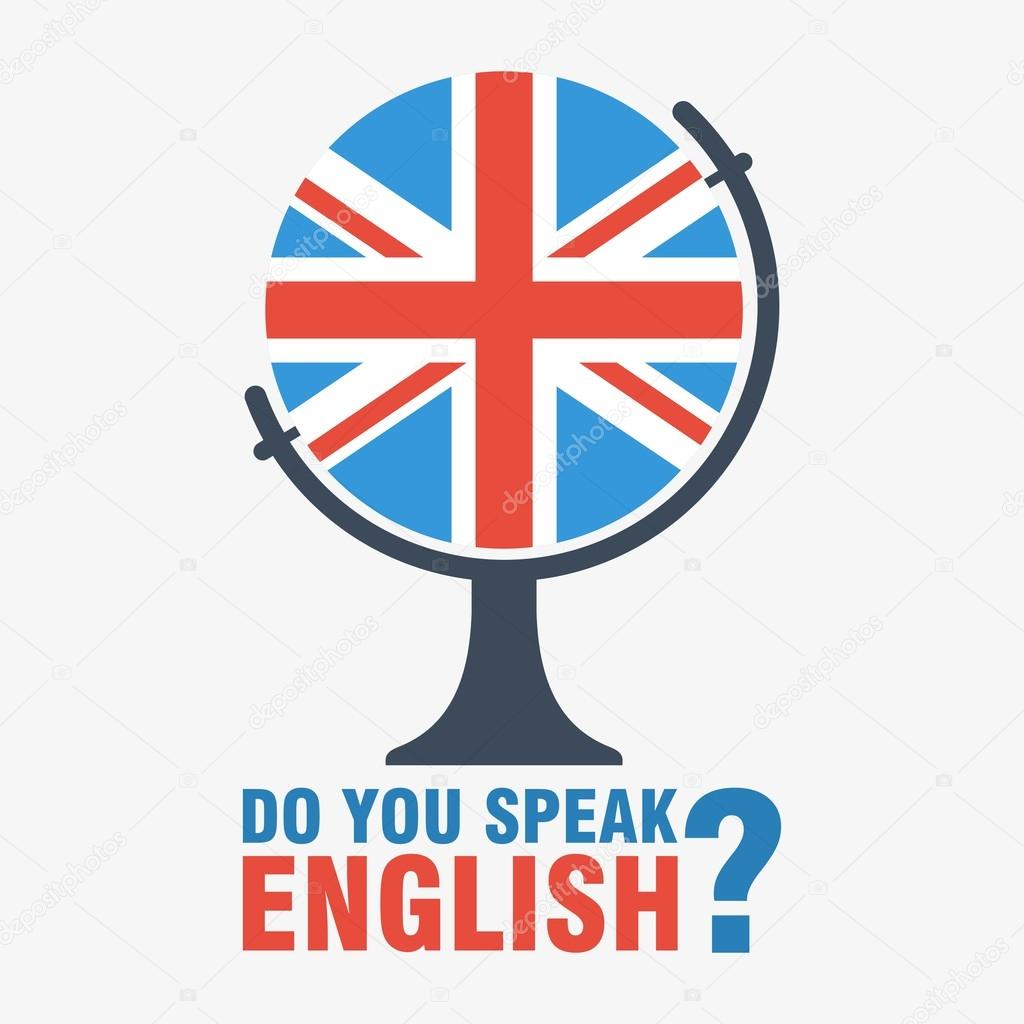 Vector do you speak english concept with globe icon. Elements for marketing, advertising design, promotion, branding and media. Flat cartoon illustration. Objects isolated on a white background.
