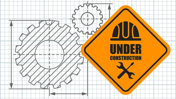 Señal de advertencia en construcción en la plantilla de póster. Concepto de logotipo — Archivo Imágenes Vectoriales