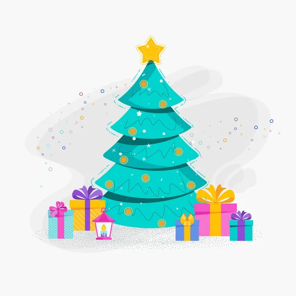 Árbol de Navidad. Árbol de Navidad tarjeta vectorial plana. — Vector de stock