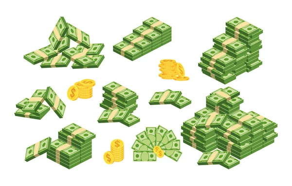 Pacotes enormes de papel-moeda. Ilustração vetorial plana — Vetor de Stock