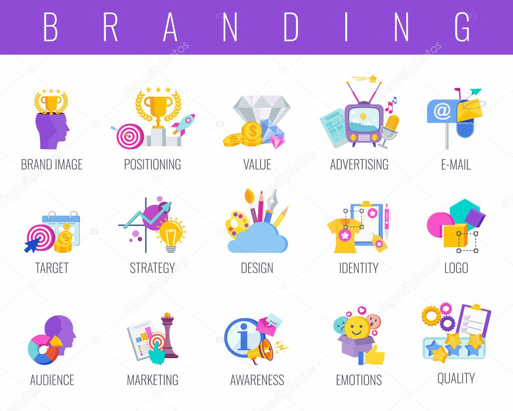 Branding color icons set. Flat vector illustration