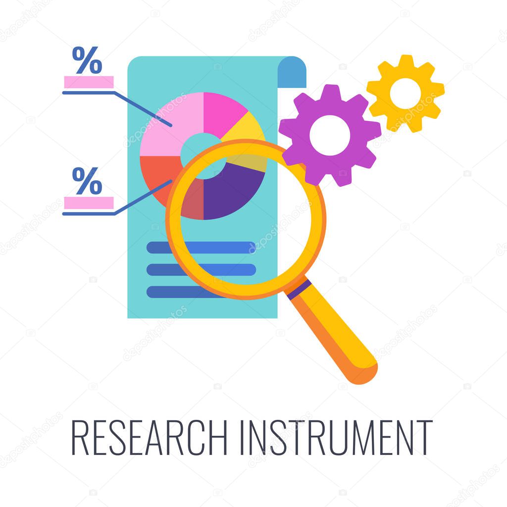 Market research instrument color icons. Marketing infographics.