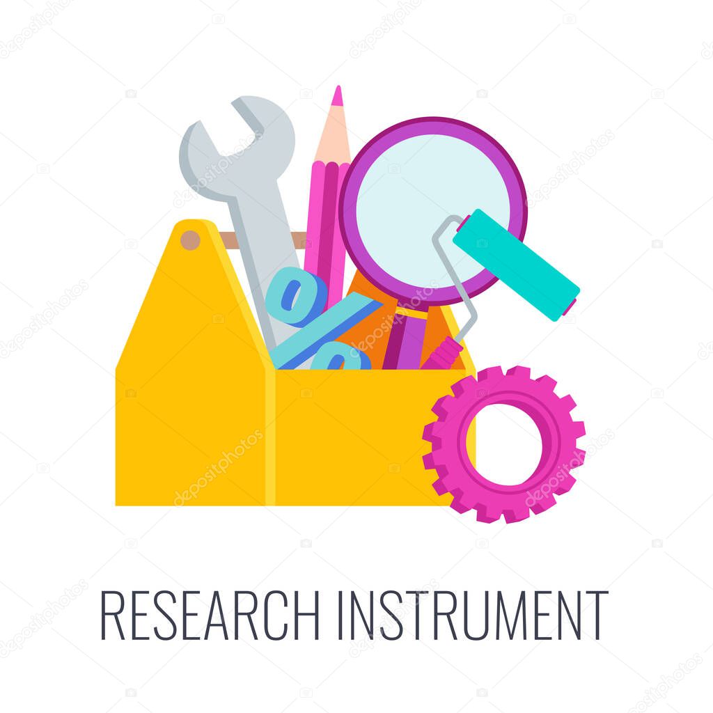 Market research instrument color icons. Marketing infographics.