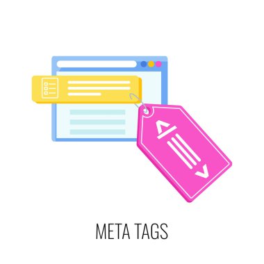 Meta etiket simgesi. SEO, trafiğin miktarını ve kalitesini arttır