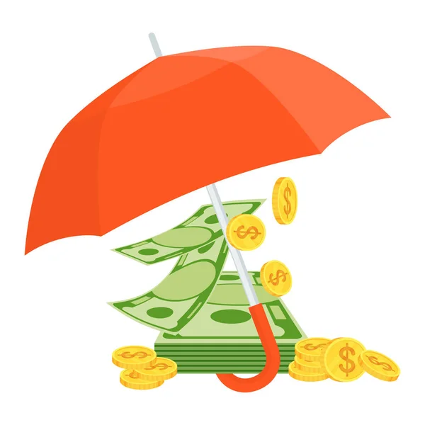 Geld bescherming platte vector concept. Zakenman met paraplu. — Stockvector