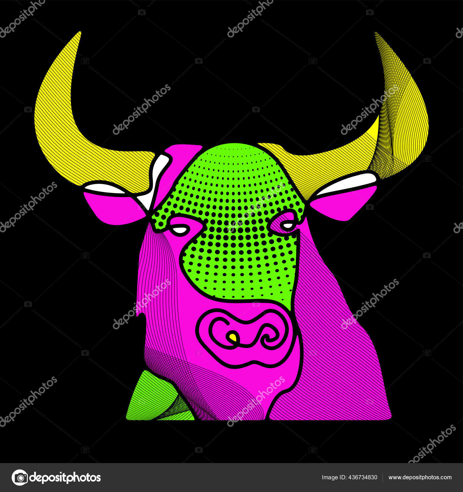 Chinese New Year 2021 Grunge Neon Background Abstract Ox Bull Taurus Stock Vector C Quarta 436734830
