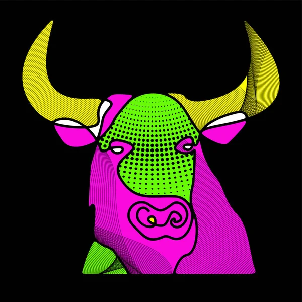 Chinese new year 2021 grunge neon background. Abstract ox, bull, taurus. — Stock Vector