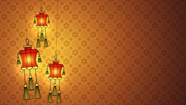 Set di lanterne cinesi rosse brillanti animate — Video Stock