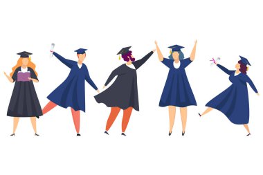 Mezuniyet öğrencileri. Bir grup eğlenceli insan. Erkekler ve kızlar.