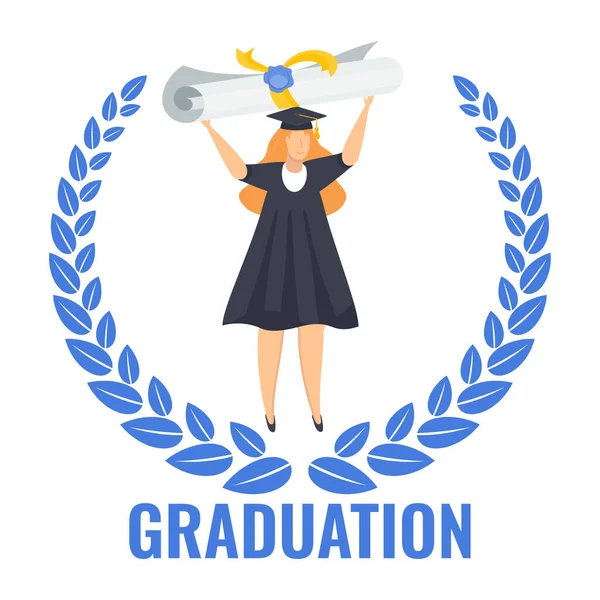 Étudiante fille a soulevé un rouleau de diplôme au-dessus de sa tête. — Image vectorielle