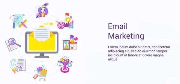 Stratégie de marketing par courriel. Une stratégie réussie pour attirer les clients. — Image vectorielle